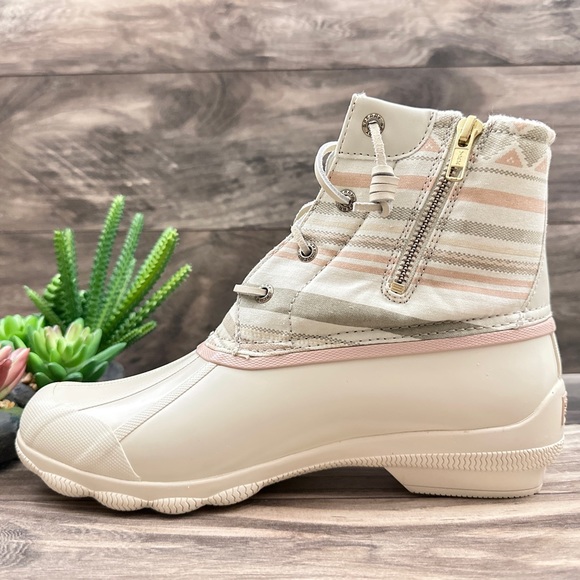 NIB Sperry Syren Gulf Playa Tan Striped Geometric Waterproof Duck Rain Boots - Picture 8 of 15